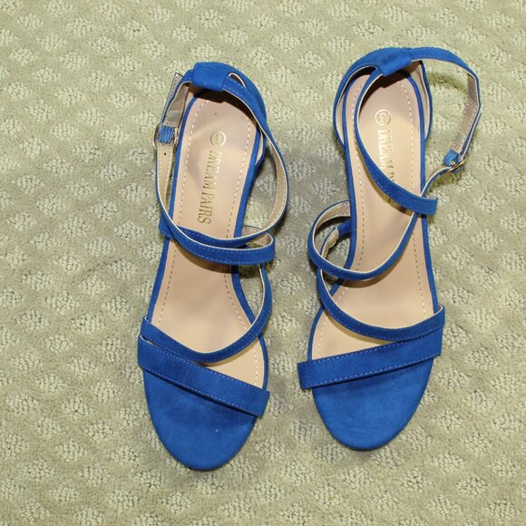 NWOT Dream Pairs Women's 9 Royal Blue Criss Cross Straps 3" Chunky Heels - Picture 2 of 7
